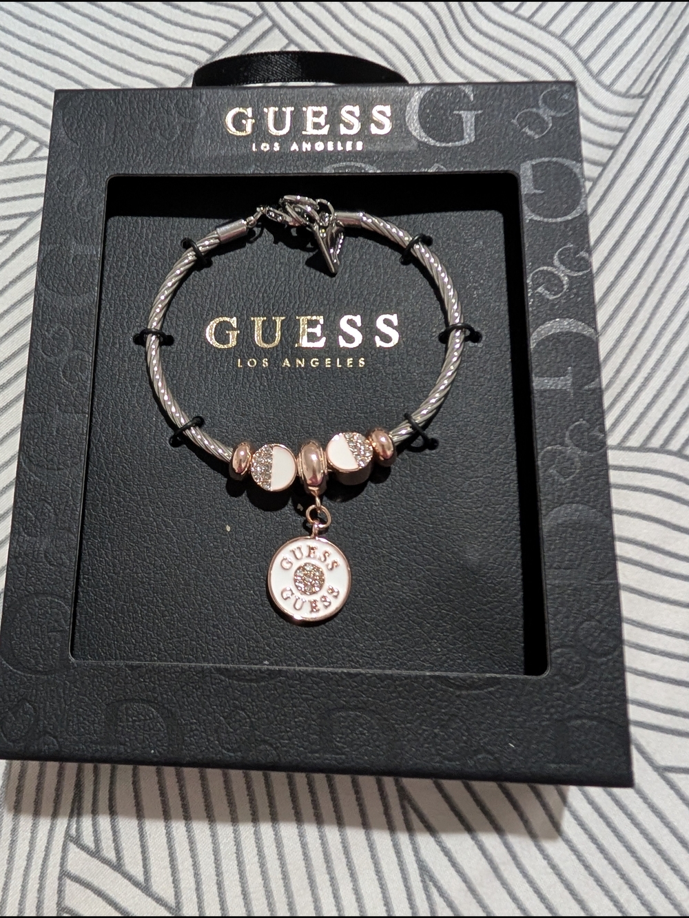 GUESS Rose Gold and Silver Two-Tone Charm Bracelet